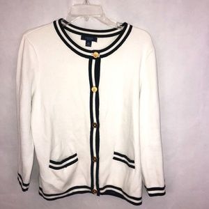 Chaps White & Black Cardigan Sweater Size Large